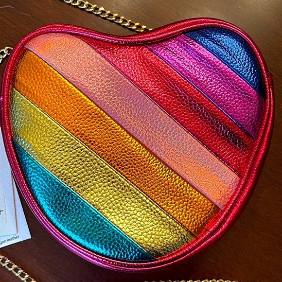 Brand New Kayla + Ava Metallic Colorful Striped Red Heart Purse Chain Crossbody - Picture 4 of 15